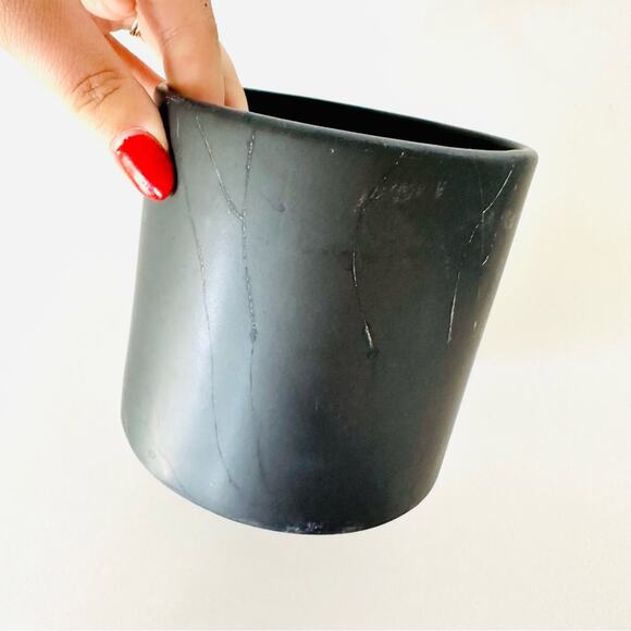 VINTAGE Black Matte Ceramic Plant Pot Decorative Vase Cylinder Circle 4" - Picture 4 of 8